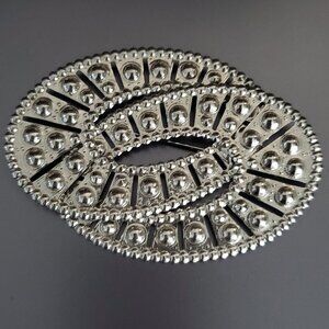 Etruscan Style Embossed Tin Metal Brooch Pin Intertwined Oval Rings Large
